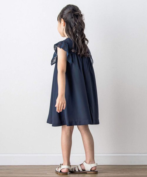 【日本製】レース袖付きジョーゼットワンピース(90~140cm) ショコラ