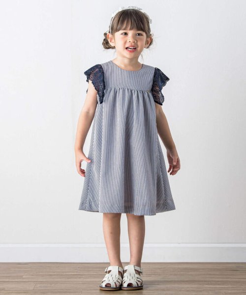 【日本製】レース袖付きジョーゼットワンピース(90~140cm) ショコラ