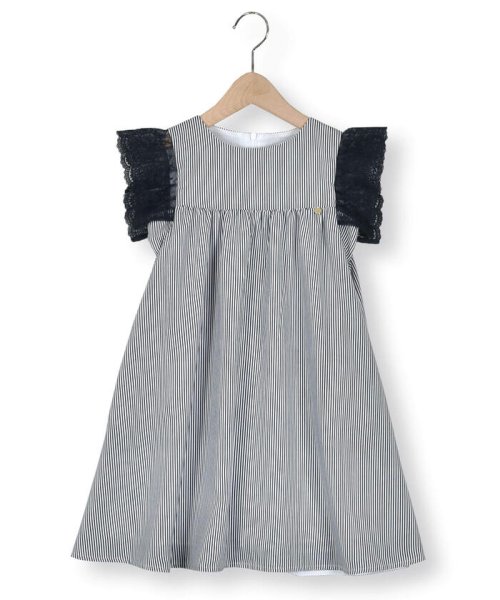 【日本製】レース袖付きジョーゼットワンピース(90~140cm) ショコラ