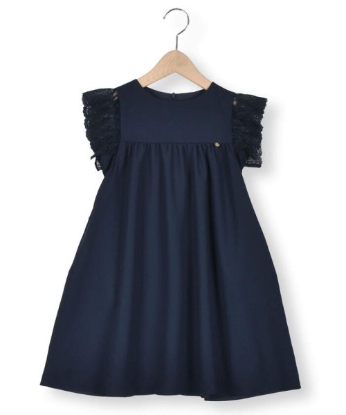 【日本製】レース袖付きジョーゼットワンピース(90~140cm) ショコラ