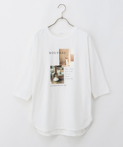Honeys(ハニーズ)/７分袖フォトチュニックＴ トップス Tシャツ レディース 白 黒 フォトプリント /img09