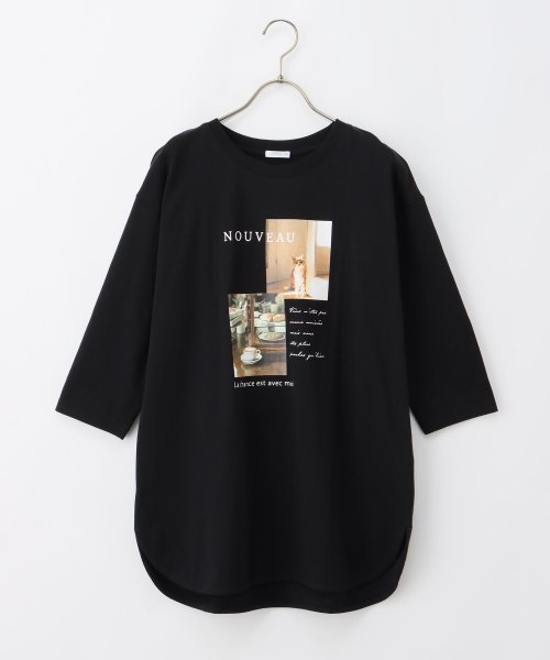 Honeys(ハニーズ)/７分袖フォトチュニックＴ トップス Tシャツ レディース 白 黒 フォトプリント /img11