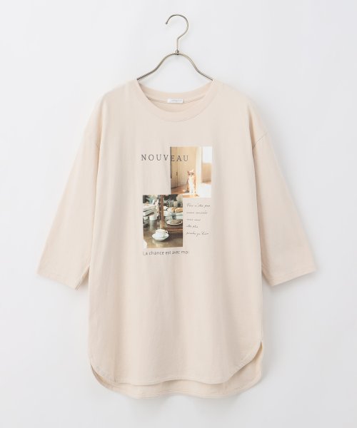 Honeys(ハニーズ)/７分袖フォトチュニックＴ トップス Tシャツ レディース 白 黒 フォトプリント /img15