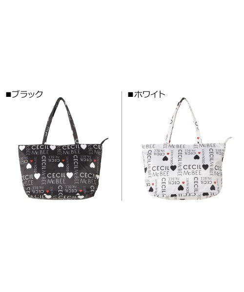 CECIL McBEE(セシルマクビー)/セシルマクビー CECIL McBEE バッグ トートバッグ レディース Lサイズ ファスナー付き ロゴパターン TOTE BAG ブラック ホワイト 黒 白 /img01