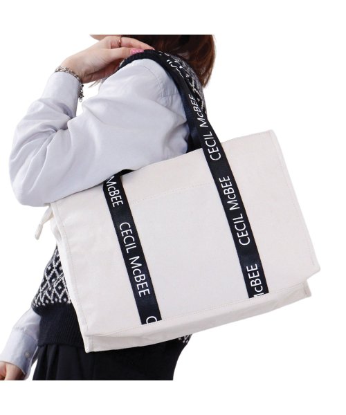 CECIL McBEE(セシルマクビー)/セシルマクビー CECIL McBEE バッグ トートバッグ レディース Lサイズ ファスナー付き ロゴタイプ TOTE BAG ブラック ホワイト 黒 白 C/img10