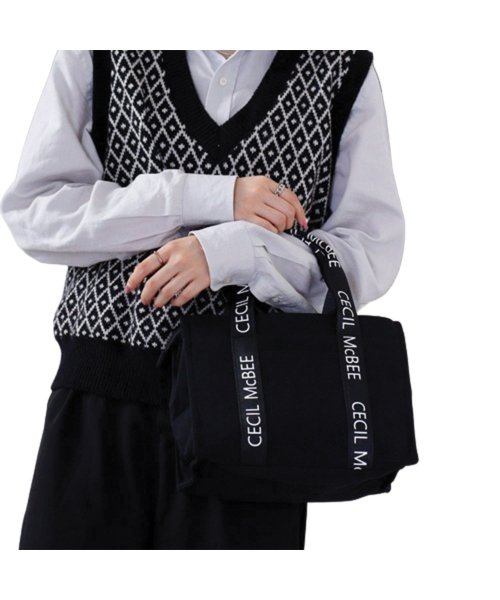 CECIL McBEE(セシルマクビー)/セシルマクビー CECIL McBEE バッグ トートバッグ レディース Mサイズ ファスナー付き ロゴタイプ TOTE BAG ブラック ホワイト 黒 白 C/img09