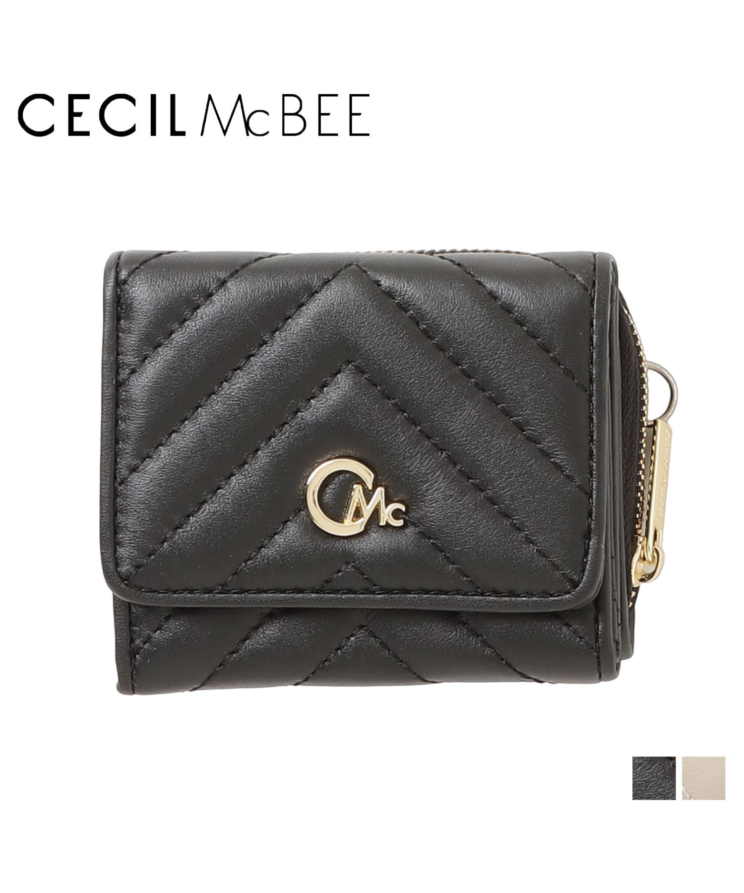 セシルマクビー CECIL McBEE 財布 三つ折り レディース ラウンドファスナー キルト QUILT WALLET ブラック ベージュ 黒  CM12209