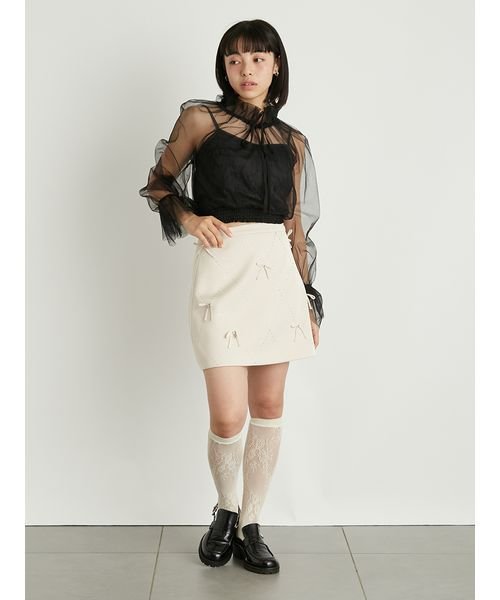 WEB限定カラー】[L.B CANDY STOCK]ビジューリボンミニスカート  