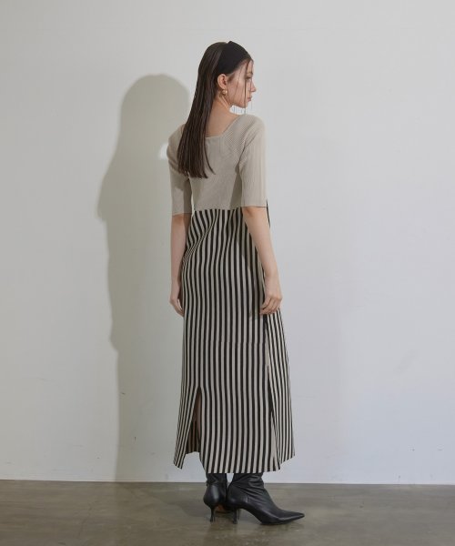 MIELI INVARIANT(ミエリ インヴァリアント)/Stripe Square N/C Knit Dress/img03