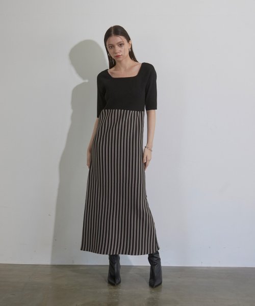 MIELI INVARIANT(ミエリ インヴァリアント)/Stripe Square N/C Knit Dress/img13