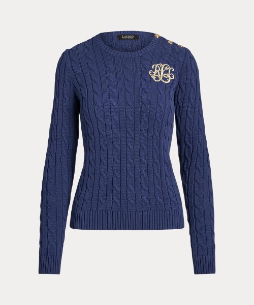 ボタントリム ケーブルニット コットン セーター Ralph Cotton TM