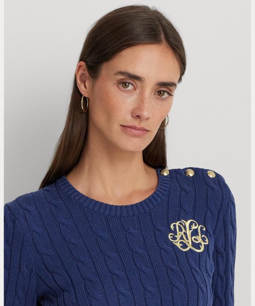 ボタントリム ケーブルニット コットン セーター Ralph Cotton TM