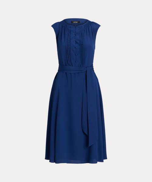 ベルテッド クレープ キャップスリーブ ドレス キャップスリーブ 100％