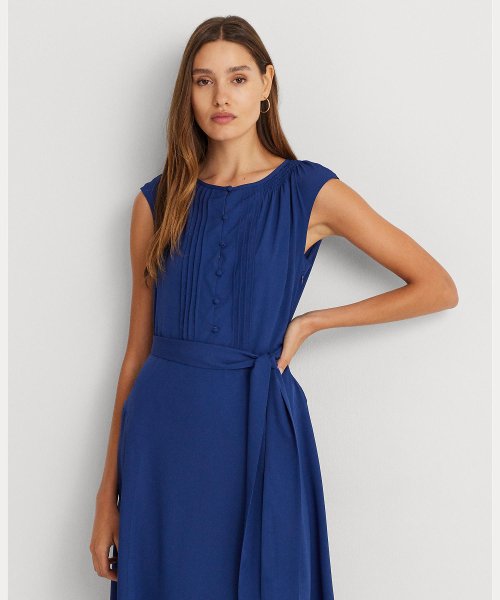 ベルテッド クレープ キャップスリーブ ドレス キャップスリーブ 100％