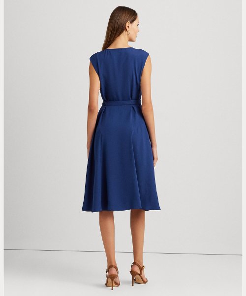 ベルテッド クレープ キャップスリーブ ドレス キャップスリーブ 100％