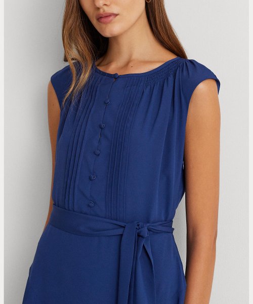 ベルテッド クレープ キャップスリーブ ドレス キャップスリーブ 100％