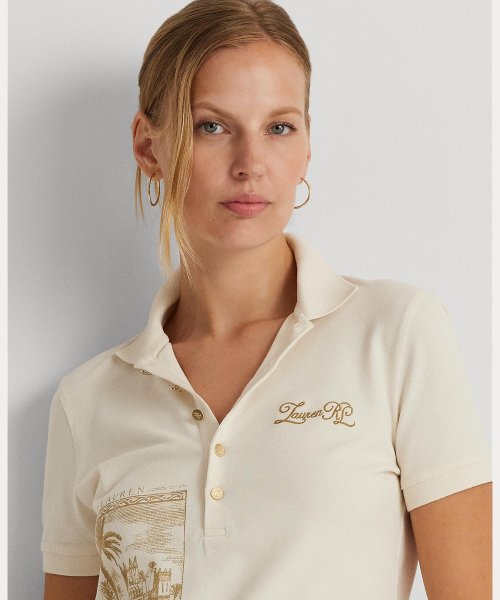 プリント ピケ ポロシャツ 