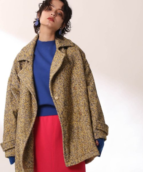 へリンボーンツイードミドル丈ビッグコート 