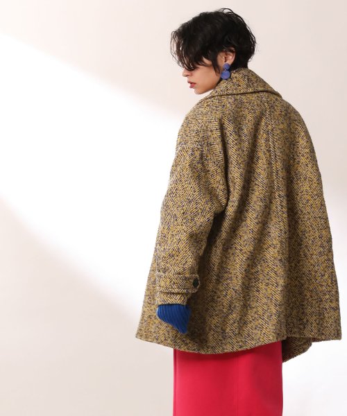 へリンボーンツイードミドル丈ビッグコート 