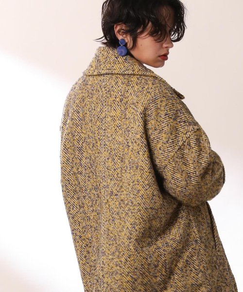 へリンボーンツイードミドル丈ビッグコート 