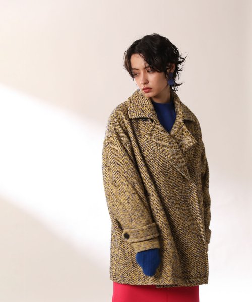 へリンボーンツイードミドル丈ビッグコート 
