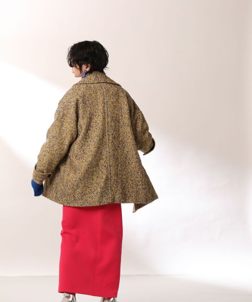 へリンボーンツイードミドル丈ビッグコート 