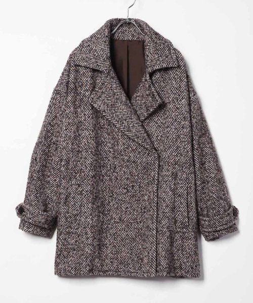 へリンボーンツイードミドル丈ビッグコート 