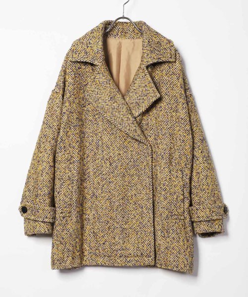 へリンボーンツイードミドル丈ビッグコート 