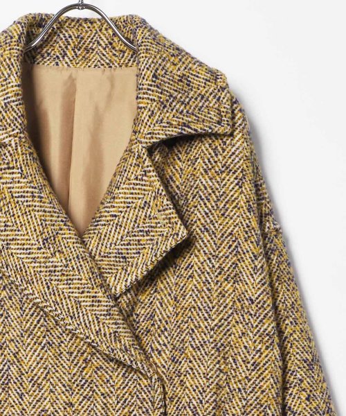 へリンボーンツイードミドル丈ビッグコート 
