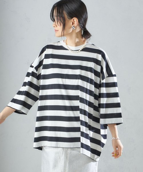 SHIPS WOMEN(シップス　ウィメン)/【SHIPS別注】onit:〈手洗い可能〉ボーダー ビッグ シルエット TEE◇/img24