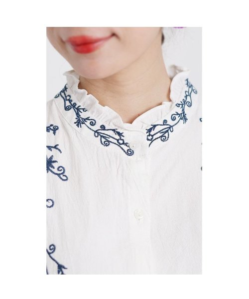 Sawa a la mode(サワアラモード)/レディース 大人 上品 流れる蔦の花刺繍コットンシャツチュニック/img14