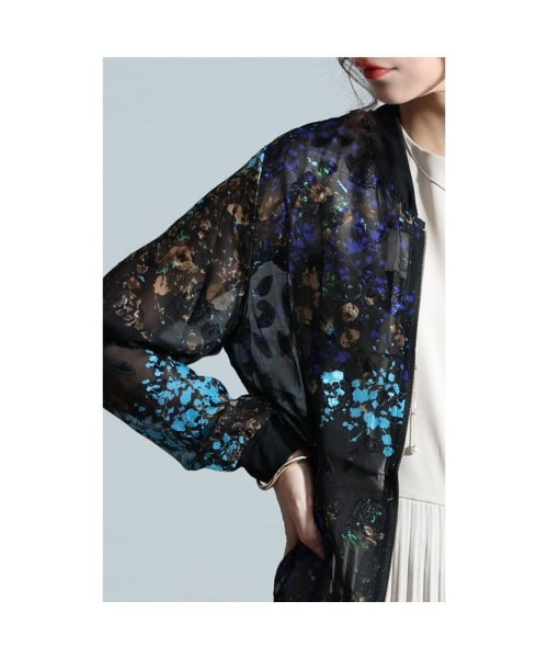 Sawa a la mode(サワアラモード)/レディース 大人 上品 刺繍とペイントが織り成す花柄シフォンブルゾン/img17