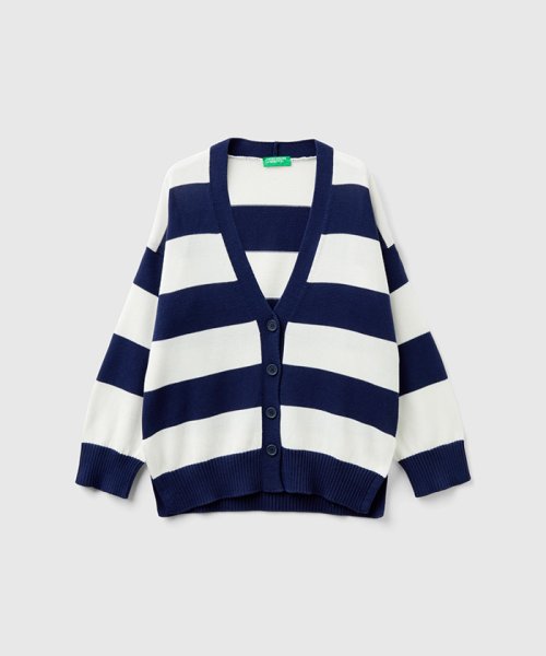 BENETTON (women)(ベネトン（レディース）)/コットン100％クルーネックボーダーニットカーディガン/img03