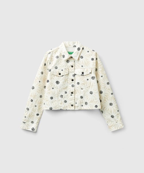 花柄プリントクロップド丈カラーデニムジャケット 海外モデル 　着用サイズ：S 国内M相当