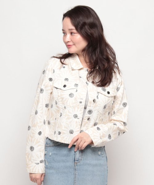 花柄プリントクロップド丈カラーデニムジャケット 海外モデル 　着用サイズ：S 国内M相当