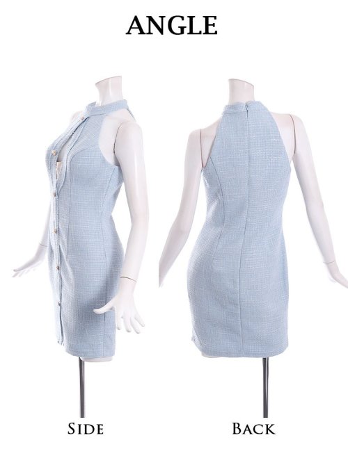 キャバドレス ミニ 谷間 ツイード エロい 高級ブランドドレス エンジェルアール ホルターネック 映え 人気 カラードレス タイト AngelR エンジェルアー エンジェルアール 158cm着用