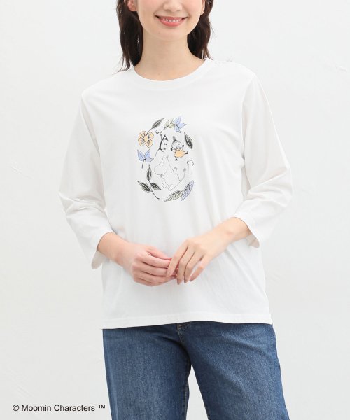 Honeys(ハニーズ)/ムーミン／７分袖Ｔシャツ トップス Tシャツ レディース 白 黒 刺繍 ボーダー 綿 /img02