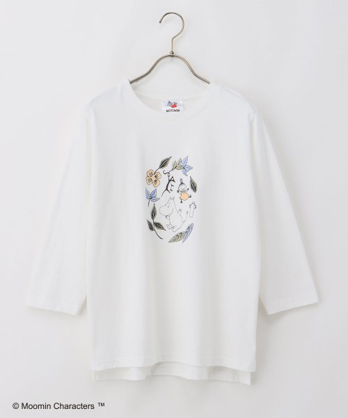 Honeys(ハニーズ)/ムーミン／７分袖Ｔシャツ トップス Tシャツ レディース 白 黒 刺繍 ボーダー 綿 /img04