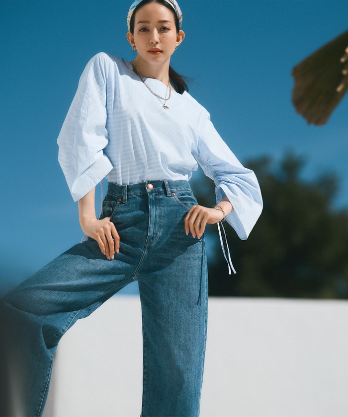 23区L 2WAYストレッチ ワイドストレート デニムパンツ ダルブルー系 44 23区L 2WAYストレッチ ワイドストレート デニムパンツ