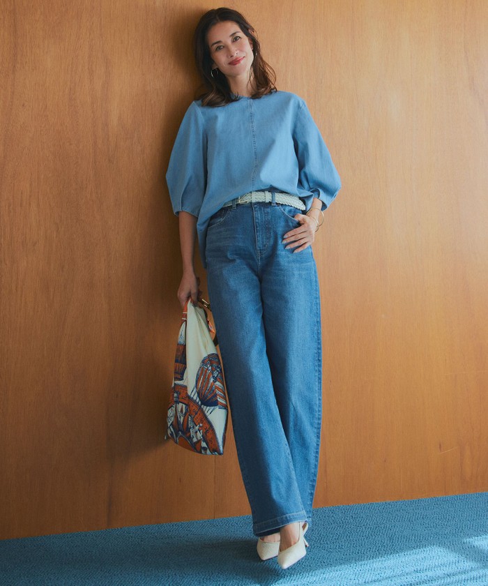 完売品 23区 ワイド テパード パンツ 一部店舗限定】23区DENIM ストレッチ ワイドパンツ(505937193