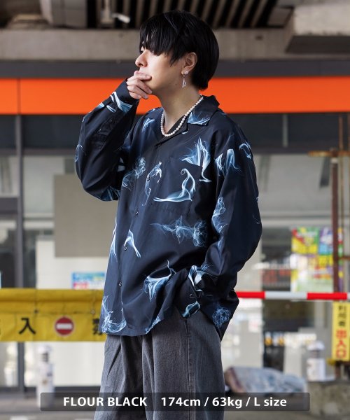 1111clothing(ワンフォークロージング)/◆総柄 オープンカラー オーバーシャツ◆ オーバーサイズ シャツ メンズ オープンカラーシャツ レディース 長袖シャツ ビッグシルエット 総柄シャツ 花柄 フォ/img10