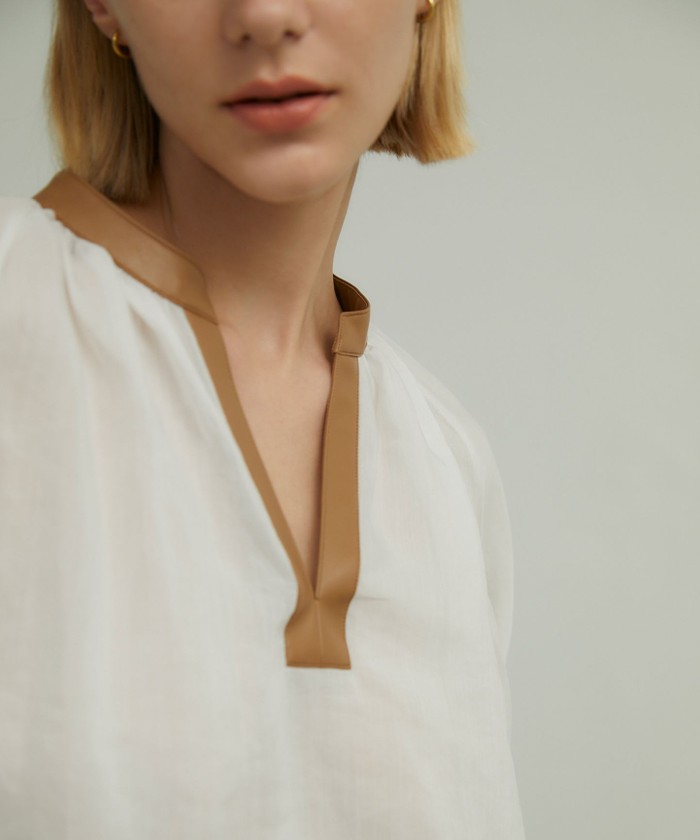 BEIGE PAULINE / レザーコンビブラウス STORY 7月号掲載】 PAULINE / レザーコンビブラウス(505939164