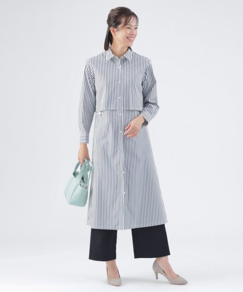 【ウォッシャブル】【はっ水】【UV対策】タイプライターストライプシャツワンピース ウォッシャブル はっ水 UV対策