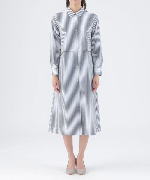 【ウォッシャブル】【はっ水】【UV対策】タイプライターストライプシャツワンピース ウォッシャブル はっ水 UV対策