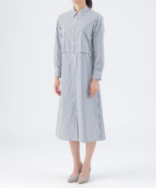 【ウォッシャブル】【はっ水】【UV対策】タイプライターストライプシャツワンピース ウォッシャブル はっ水 UV対策