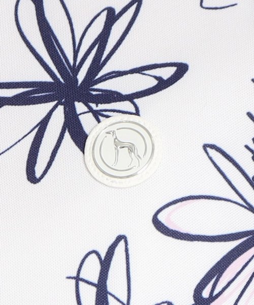 【UVカット/防透け】ラインフラワー柄 半袖ポロシャツ 