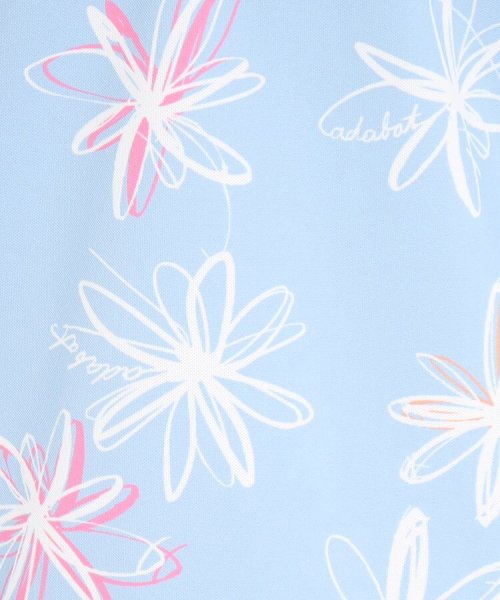 【UVカット/防透け】ラインフラワー柄 半袖ポロシャツ 