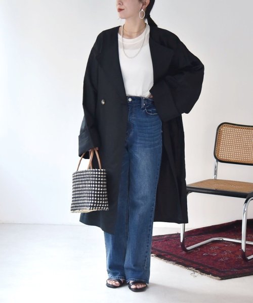 quaranciel:〈手洗い可能〉コットン リネン ダブル オーバー コート quaranciel リネン コットン 品番：613 濃色製品は