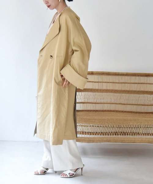 quaranciel:〈手洗い可能〉コットン リネン ダブル オーバー コート quaranciel リネン コットン 品番：613 濃色製品は