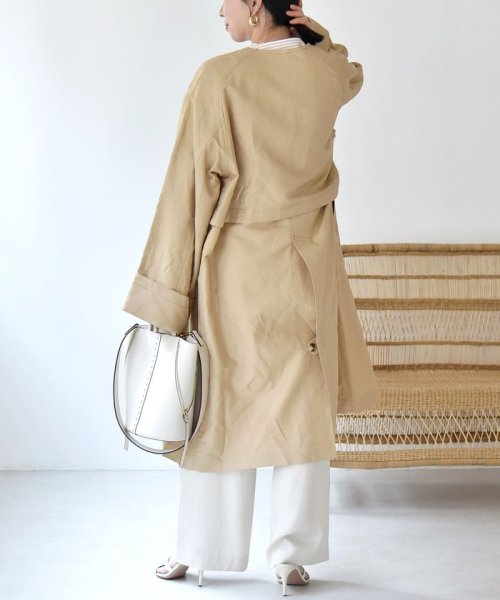 quaranciel:〈手洗い可能〉コットン リネン ダブル オーバー コート quaranciel リネン コットン 品番：613 濃色製品は